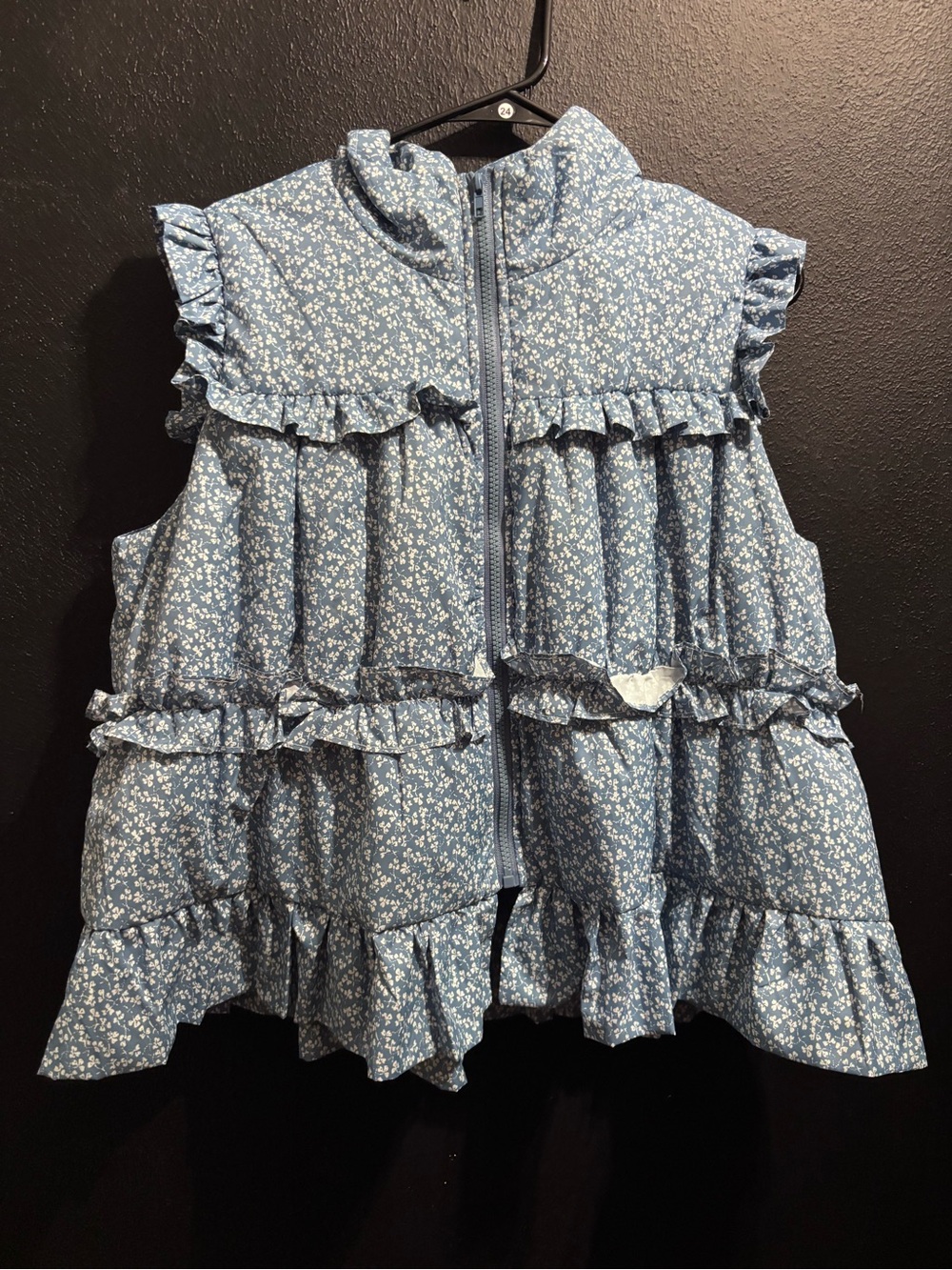 TCEC Blue Floral Ruffle Puffer Vest